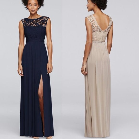 Navy Lace Bodice Full Length Bridesmaid Dress - Picture 4 of 11